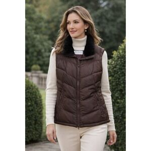 Columbia Titanium Insulated Puffer Vest Brown Faux Fur Collar Women's SZ Medium